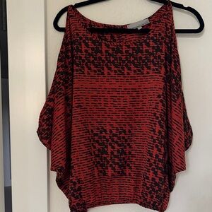 Red and Black Patterned Blouse- open arms